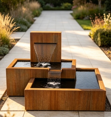 corten steel water feature